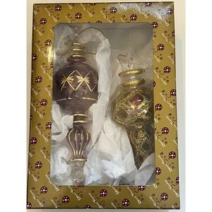 Stunning Vintage Dillard Glass Ornaments Set Purple Gold Jewel Embellished Decor